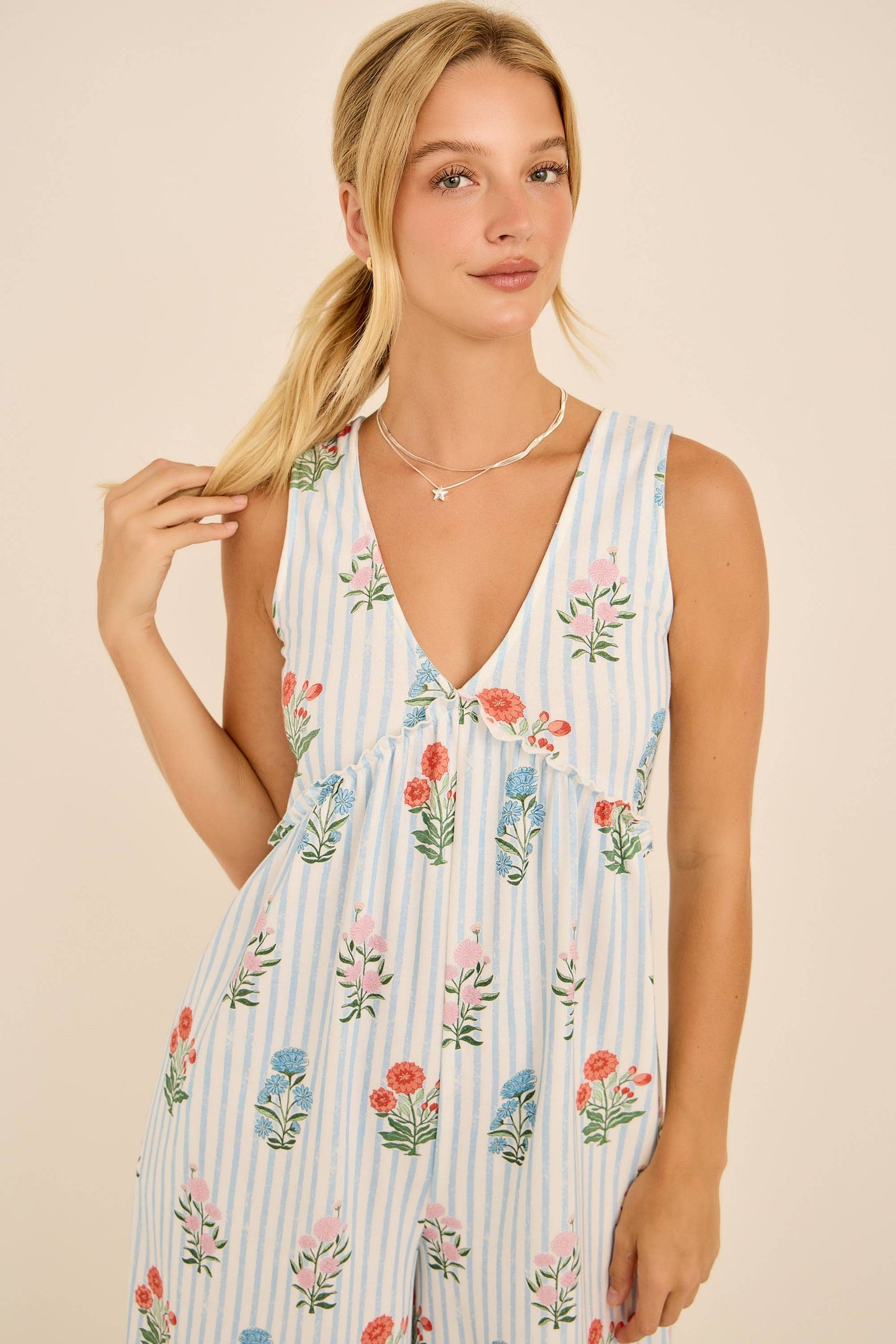 Maggie Floral Stripe V-Neck Backless Jumpsuit