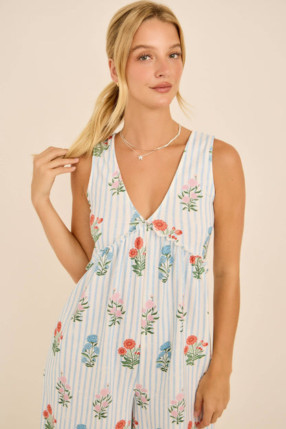 Maggie Floral Stripe V-Neck Backless Jumpsuit