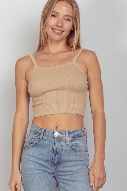 Blakely Cable Ribbed Fitted Crop Knit Tank Top