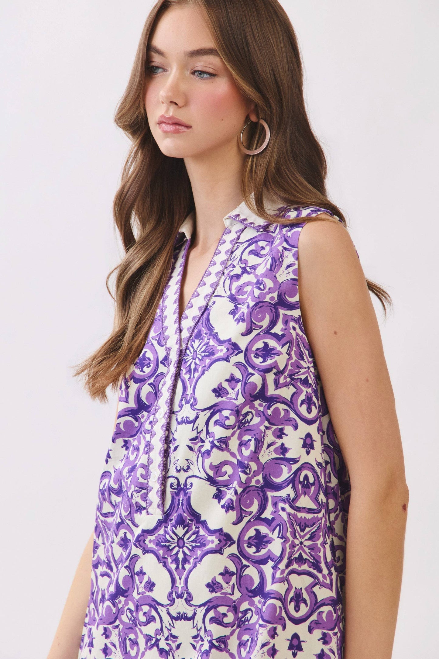 Kinsley Tile Print Shift Mini Collared Dress