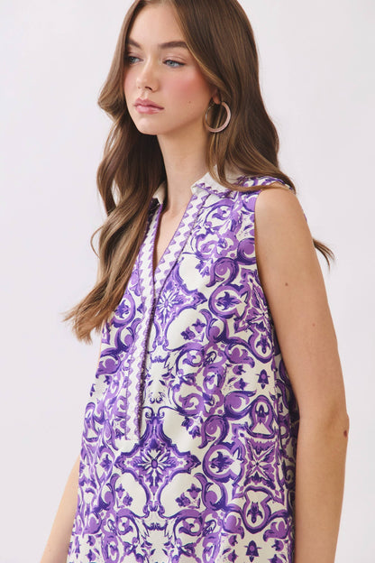 Kinsley Tile Print Shift Mini Collared Dress
