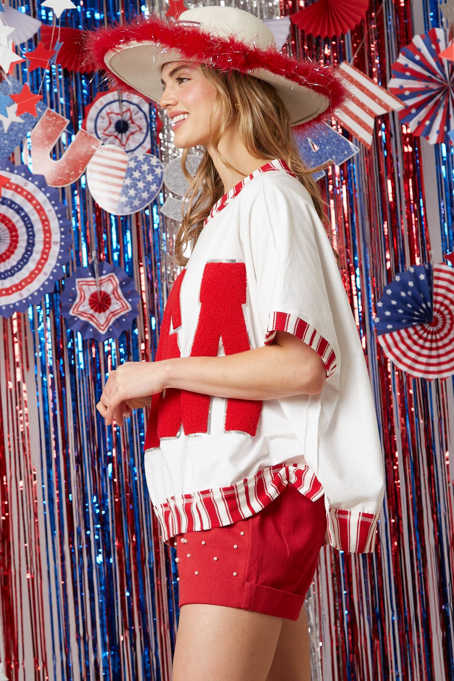 'USA' Lettering Short Sleeve Top