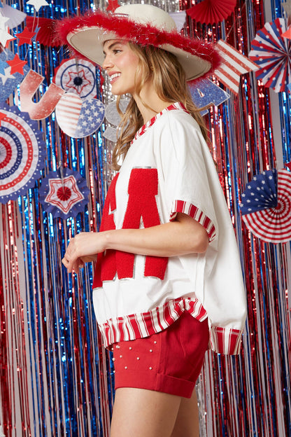 'USA' Lettering Short Sleeve Top
