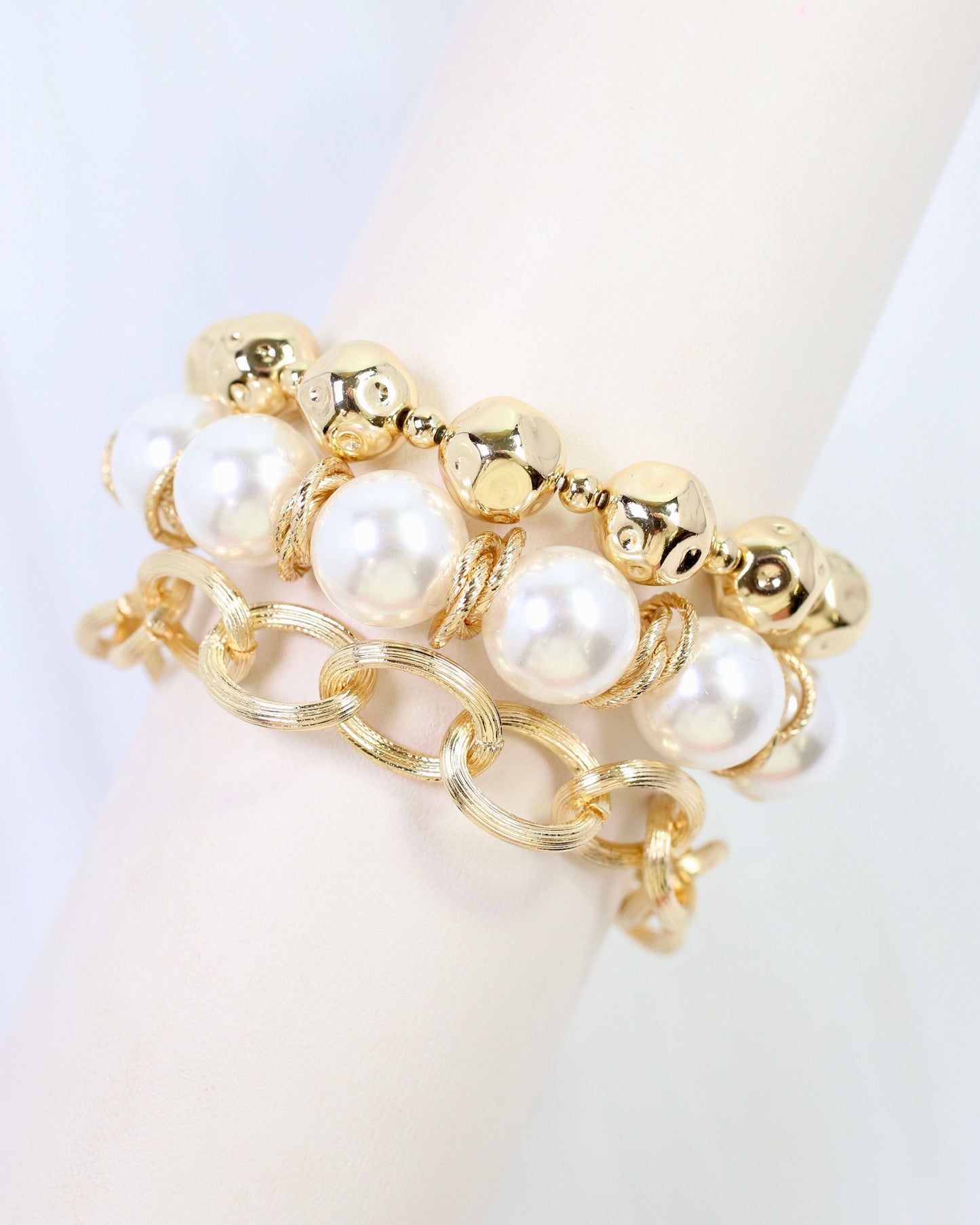 Zanesville Pearl Link Bracelet Set Gold