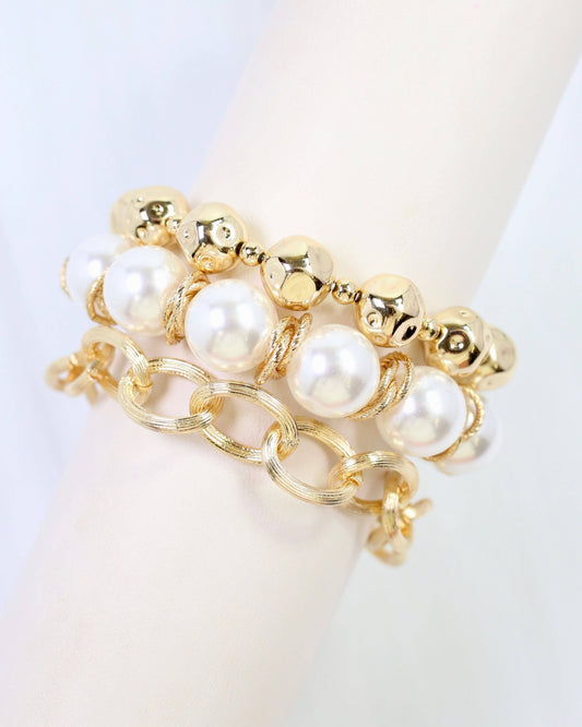 Zanesville Pearl Link Bracelet Set Gold