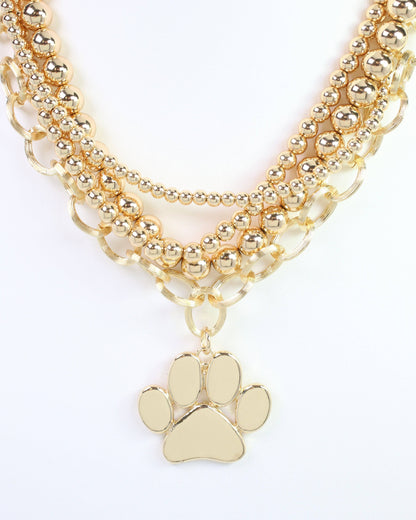 Bree Beaded Layered Necklace Paw Print Gold