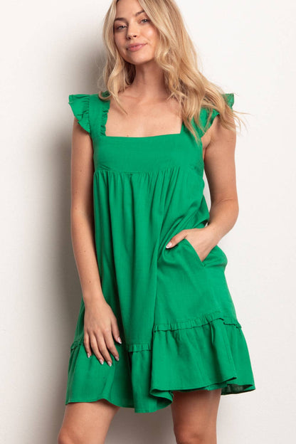 Madison Ruffled Solid Linen Backless Mini Dress
