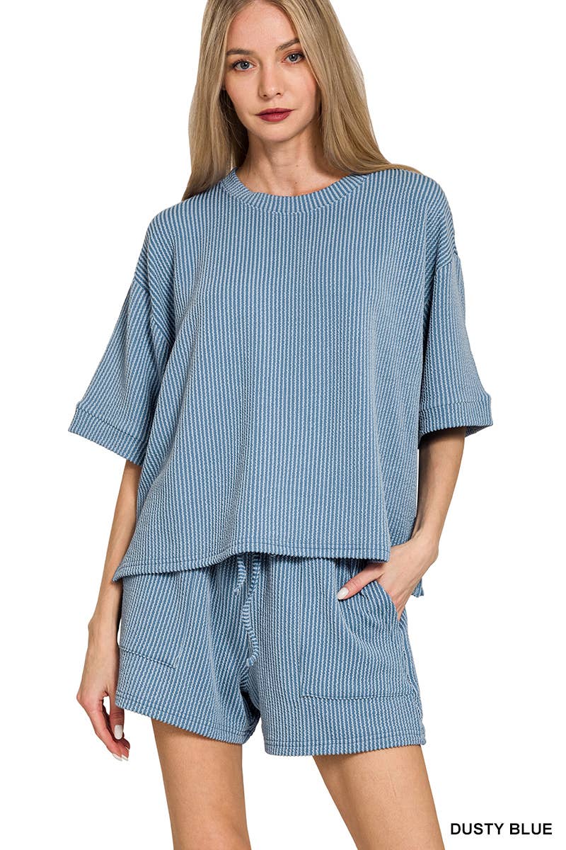 Corded Rib Half Sleeve Tee & Short Pants 2PC Set