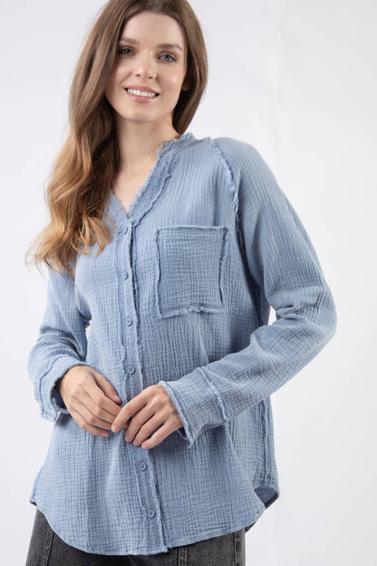 Diana Oversized Washed Woven Crinkled Gauze Shirt Top