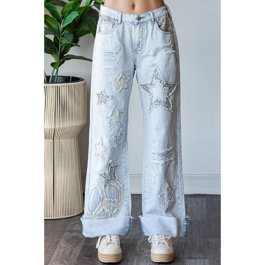 HO WASHED STAR PATCHWORK DETAIL DENIM JEAN