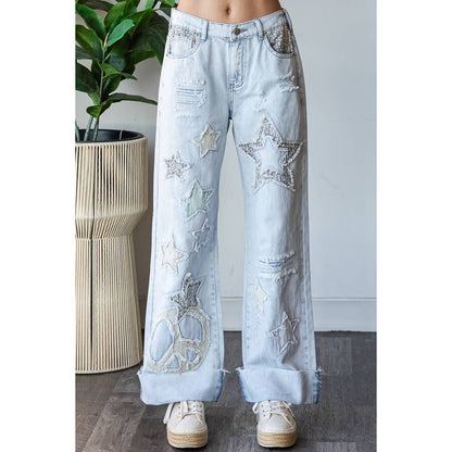 HO WASHED STAR PATCHWORK DETAIL DENIM JEAN