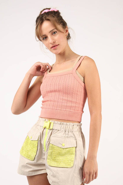 Blakely Cable Ribbed Fitted Crop Knit Tank Top