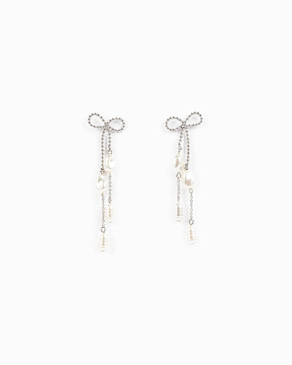 Long Bow Pearl Deco Drop Earrings