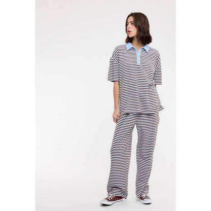 QUINN STRIPED KNIT COLLARED TOP AND PANTS SET