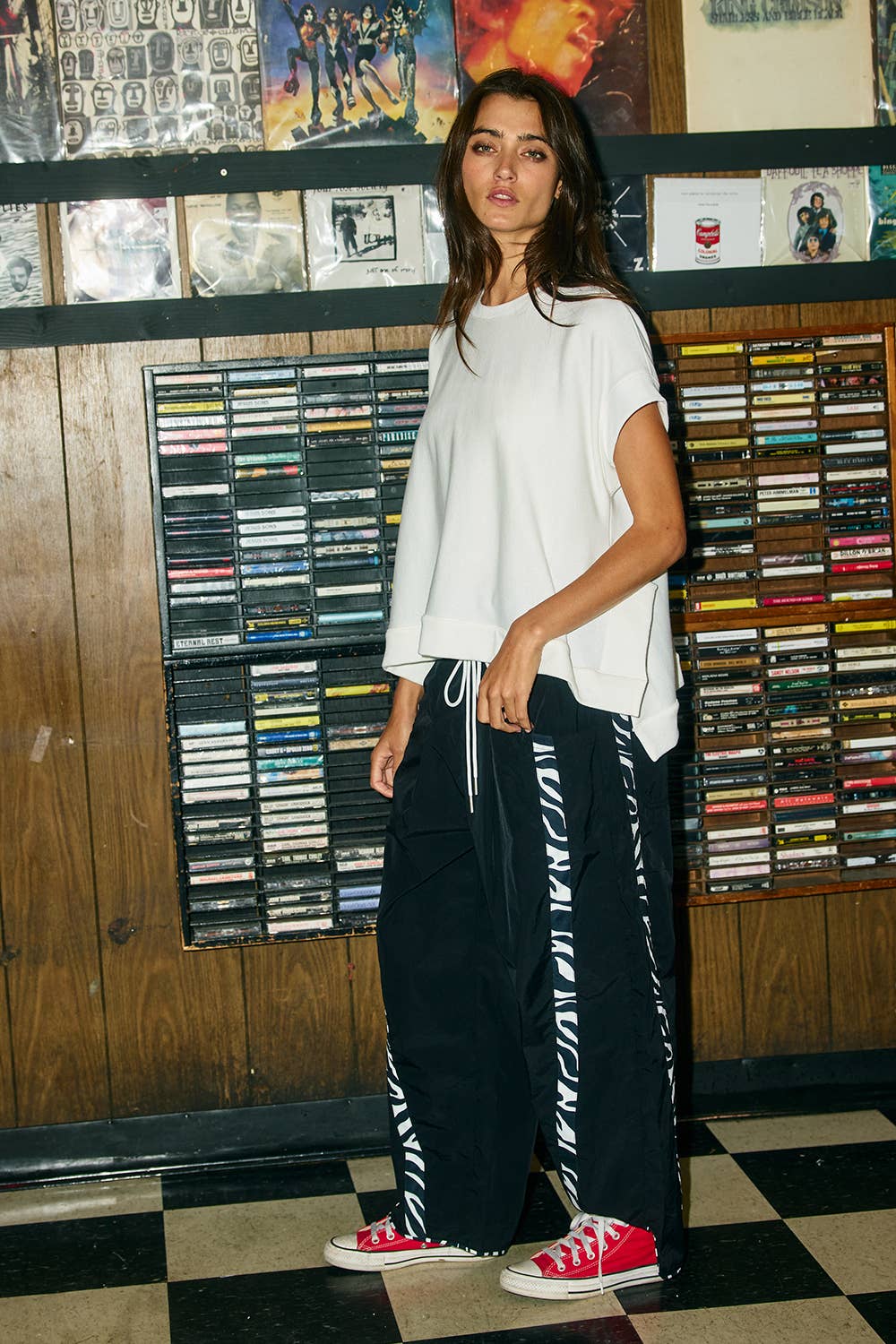 Zebra Side-Striped Wide-Leg Windbreaker Pants