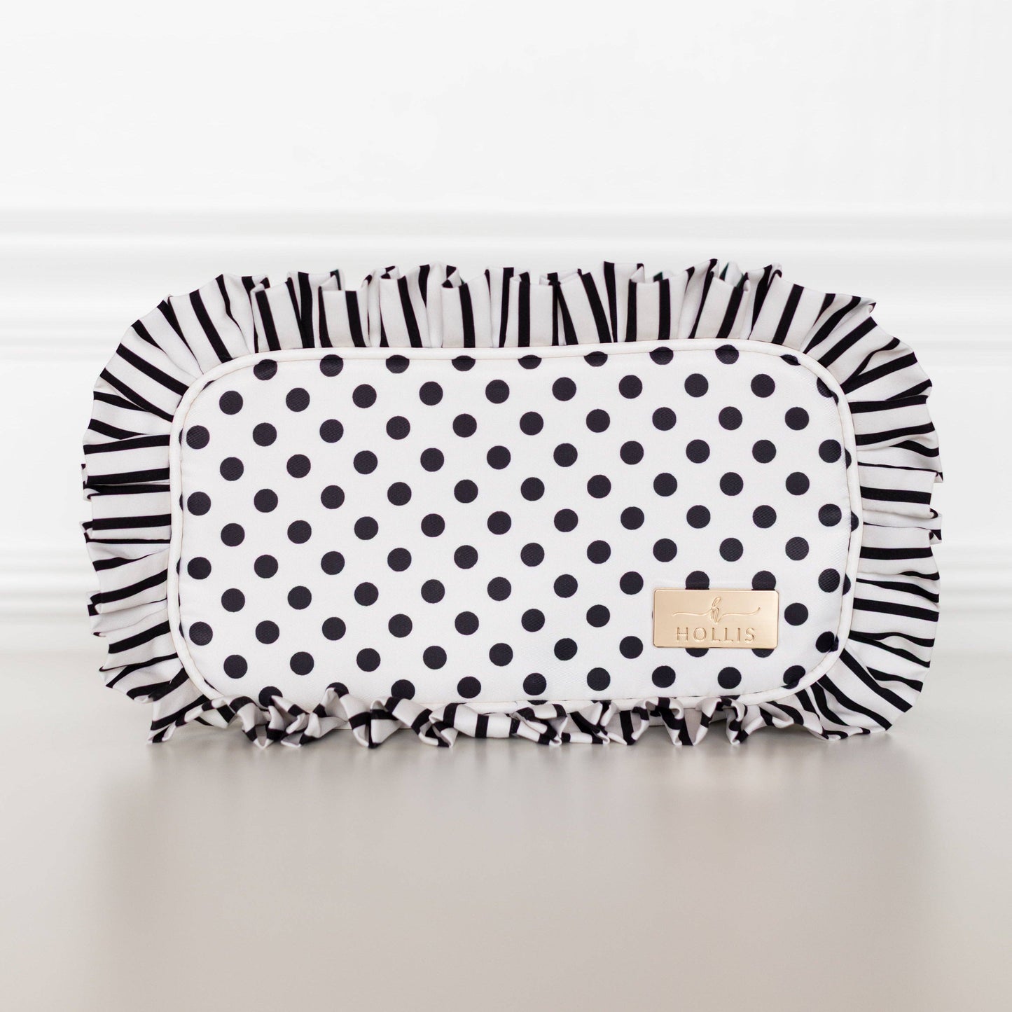 Polka Stripe Ruffled Nylon Medium Pouch