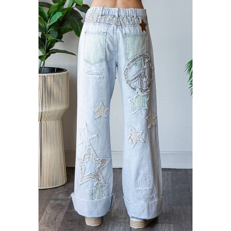 HO WASHED STAR PATCHWORK DETAIL DENIM JEAN