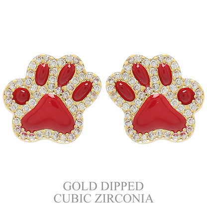 Game Day Gold Plated CZ Paw Stud Earrings