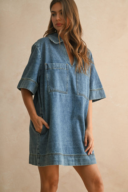 DEMI V-NECK DENIM TUNIC DRESS