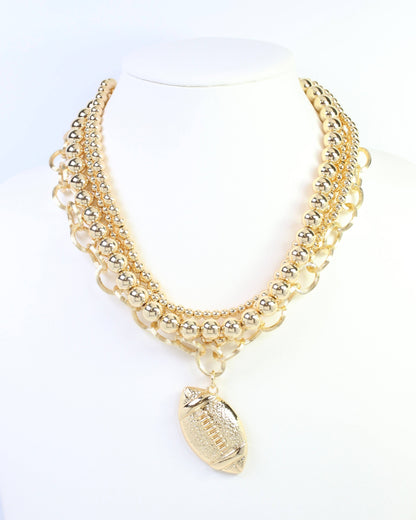 Bree Beaded Layered Necklace Football Gold