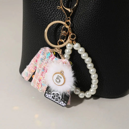 Sequin Beaded Pom Handbag Tweed Jacket Pearl Bag Charm