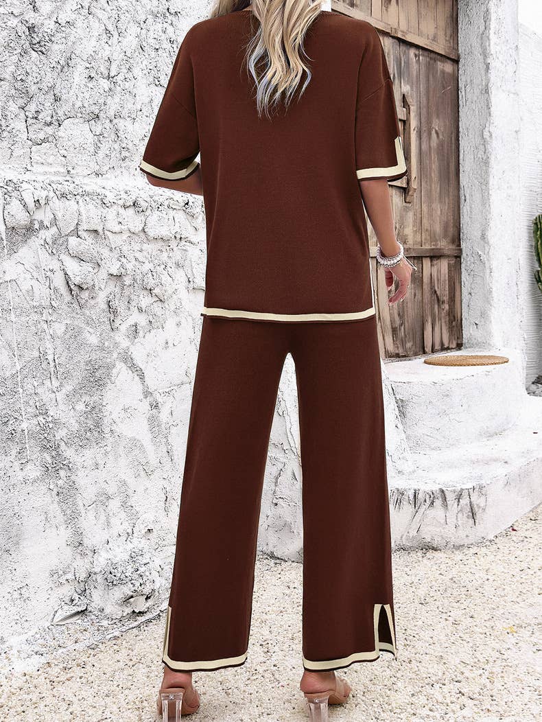 Abigale Contrast Trim Ribbed Knit Lounge Set