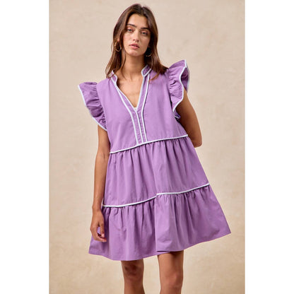 GAMEDAY THEME CONTRAST BINDING RUFFLED DRESS