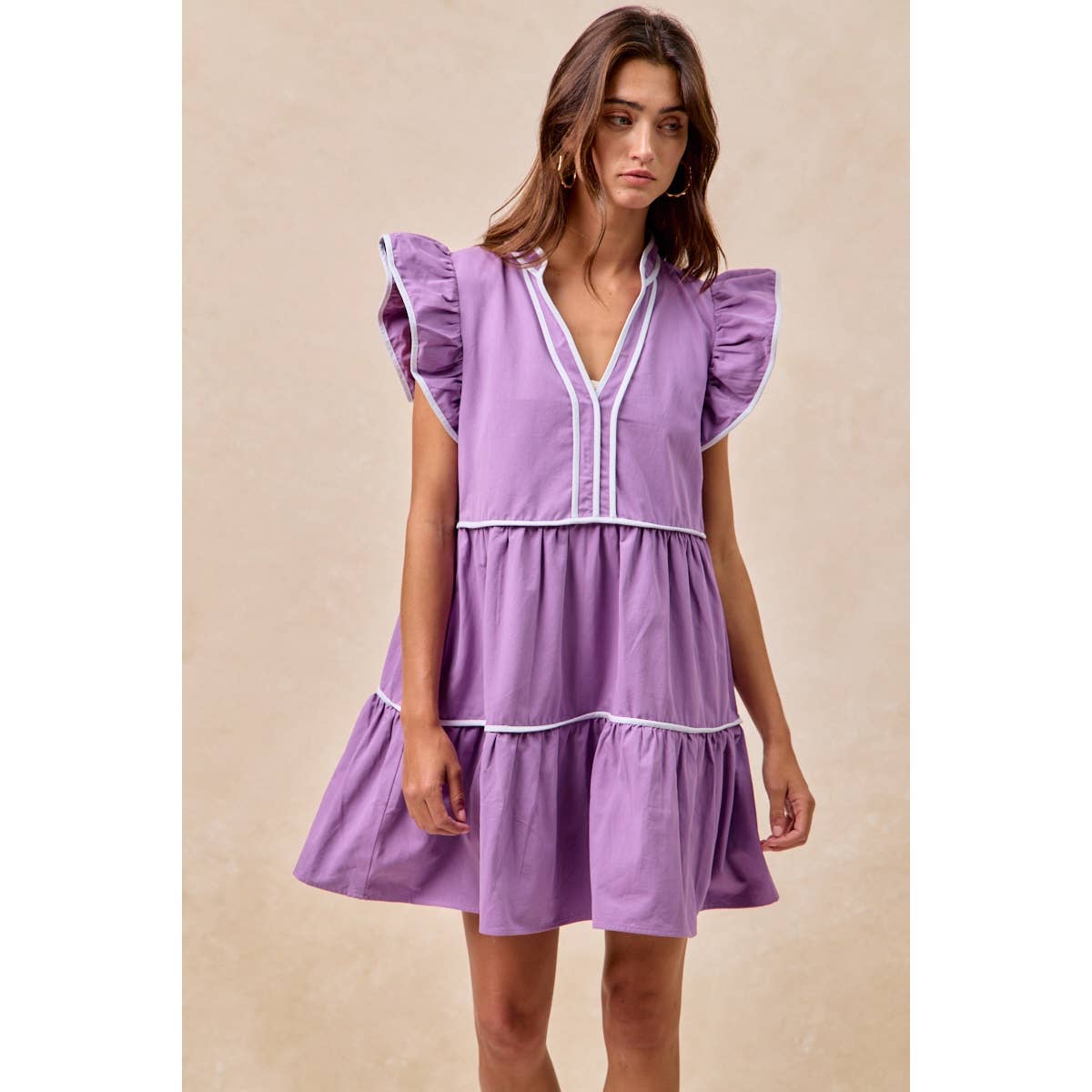 GAMEDAY THEME CONTRAST BINDING RUFFLED DRESS
