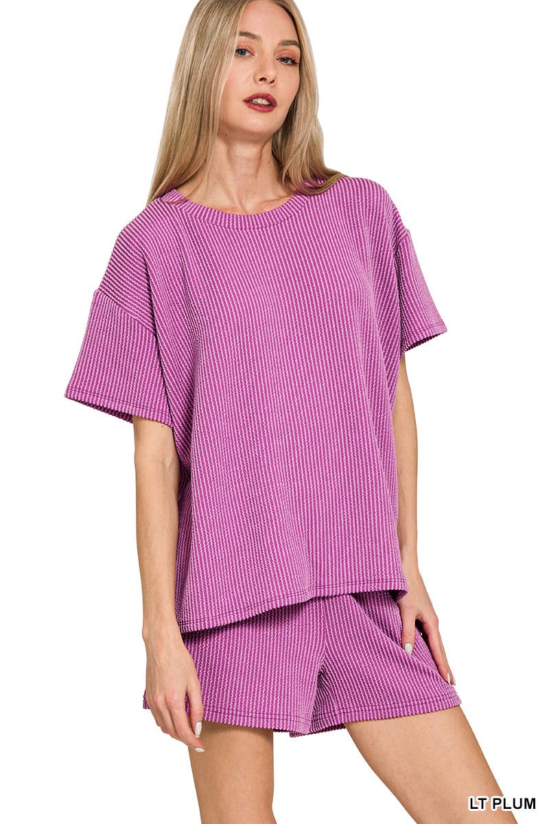 Corded Rib Half Sleeve Tee & Short Pants 2PC Set