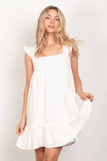 Madison Ruffled Solid Linen Backless Mini Dress