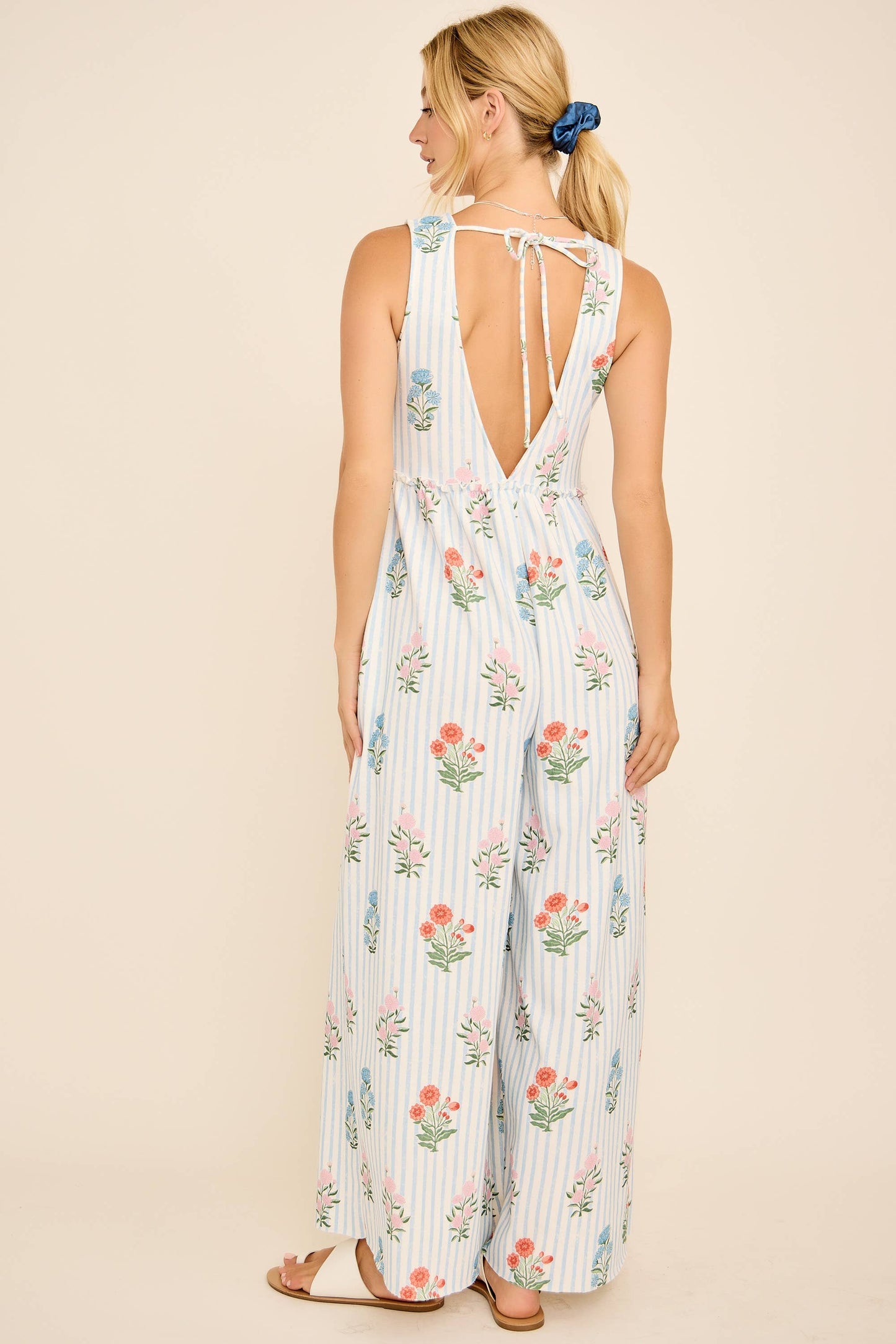 Maggie Floral Stripe V-Neck Backless Jumpsuit