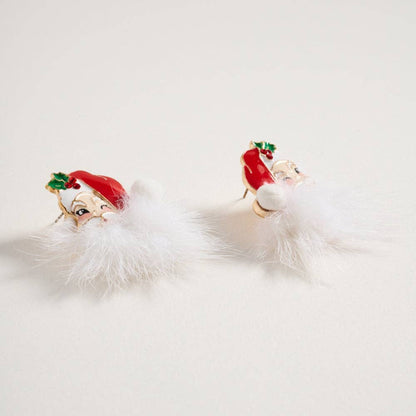Santa Claus Face with Fur Beard Post Earrings