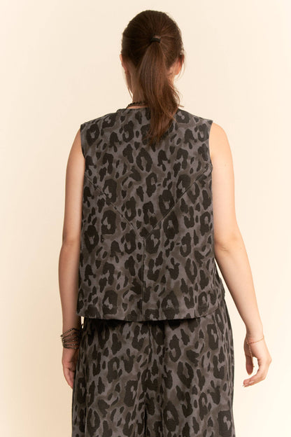 TATUM LEOPARD PRINTED SOFT KNIT CINCH TIE TOP PANTS SET