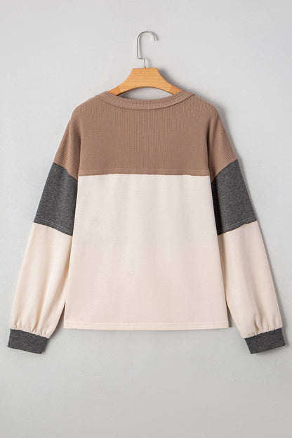 Patchwork Loose Henley Top (S-XL)