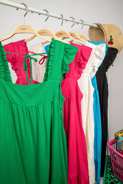 Madison Ruffled Solid Linen Backless Mini Dress