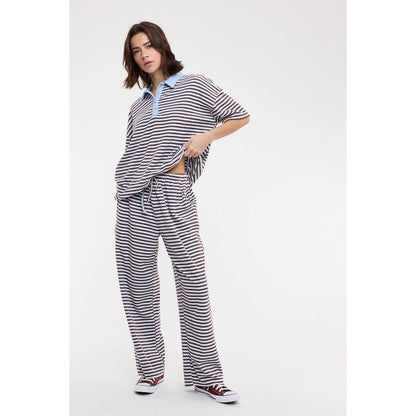 QUINN STRIPED KNIT COLLARED TOP AND PANTS SET