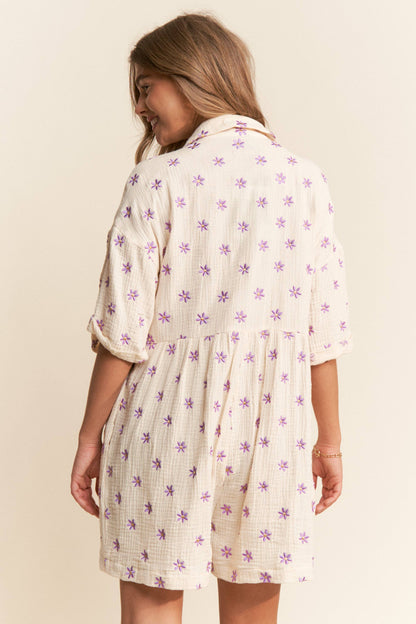 Ava  Flower Embroidered V Neck Romper