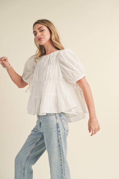 SWEET LEMONADE TIERED SHIRRING PUFF SLEEVE