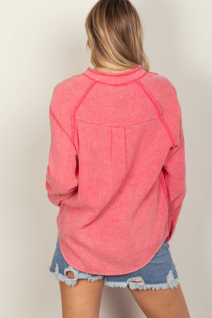 Diana Oversized Washed Woven Crinkled Gauze Shirt Top