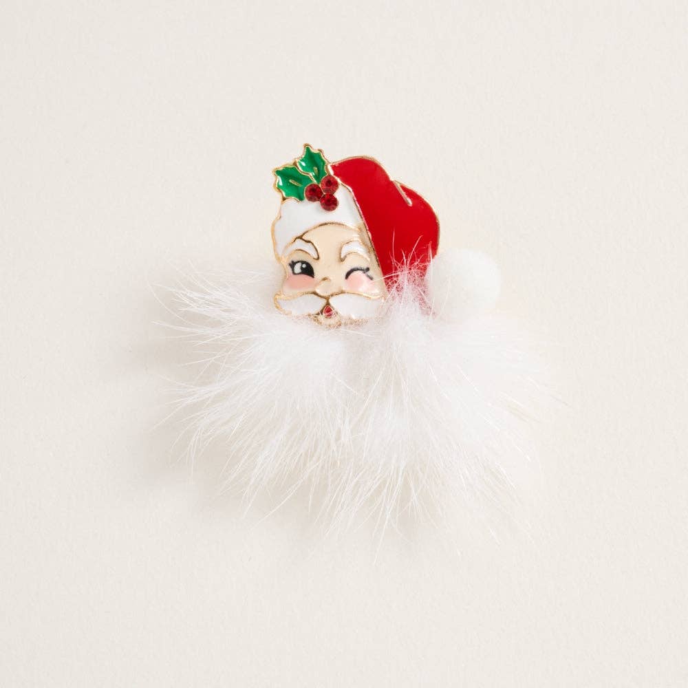 Santa Claus Face with Fur Beard Post Earrings