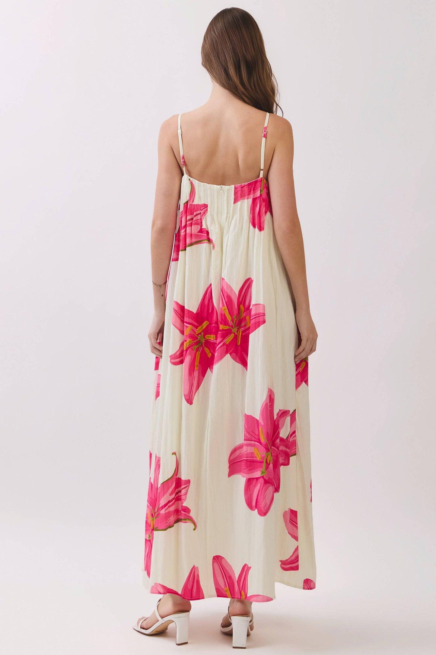 Sun Rise Floral Pleated Maxi Dress with Adjustable Straps