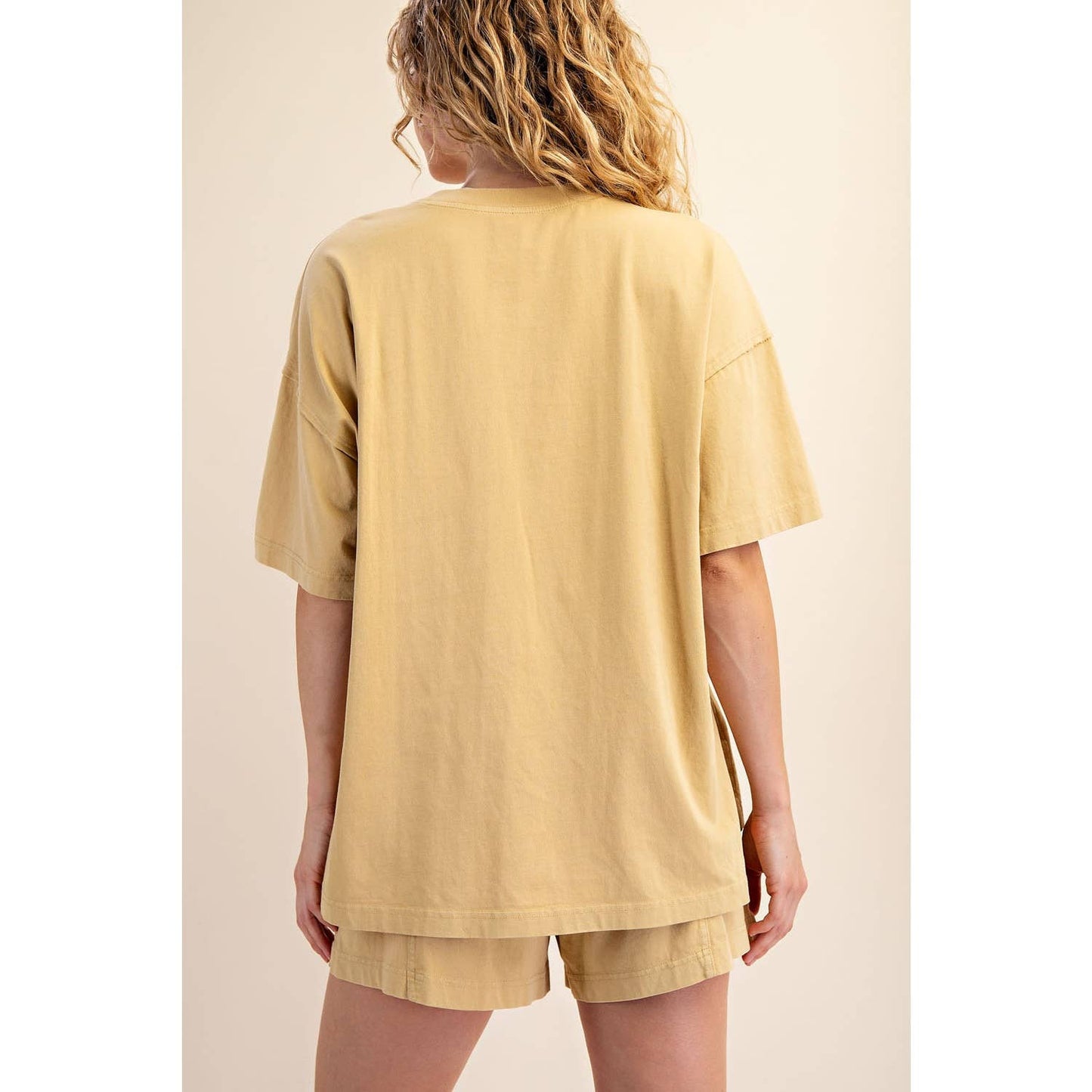 PRISCILLA  MINERAL WASHED COTTON OVERSIZED SLIT TEE & SHORTS