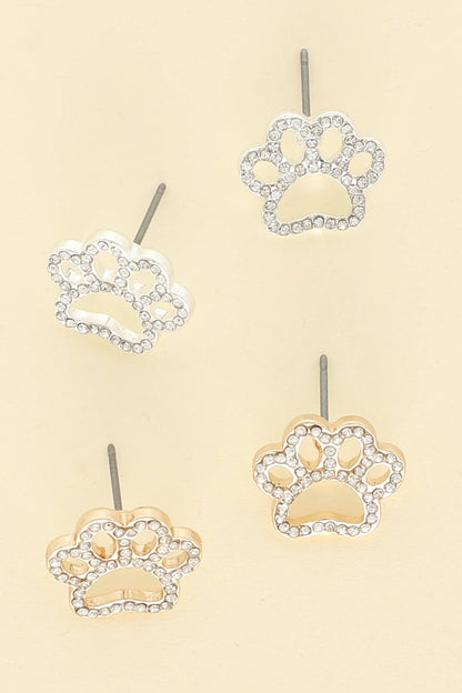 Game Day Paw Rhinestone Pave Post Earrings