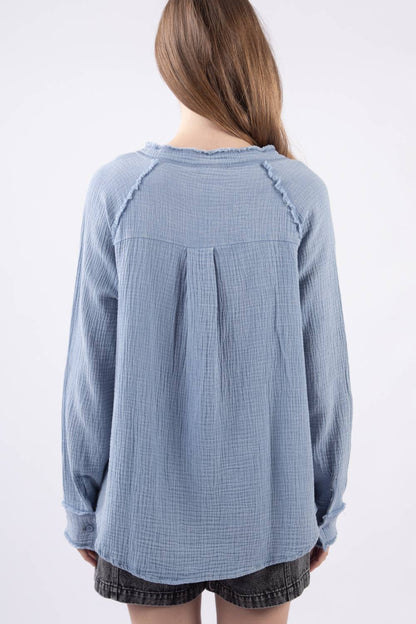 Diana Oversized Washed Woven Crinkled Gauze Shirt Top