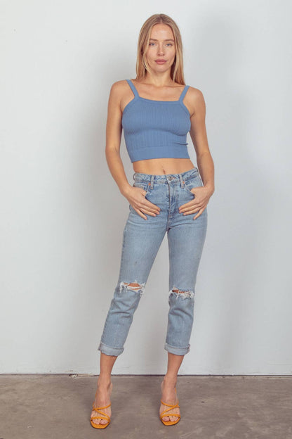 Blakely Cable Ribbed Fitted Crop Knit Tank Top