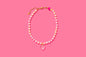 Beaded Necklace - Pink + Multi-Color w/Dangle Heart - Lottie