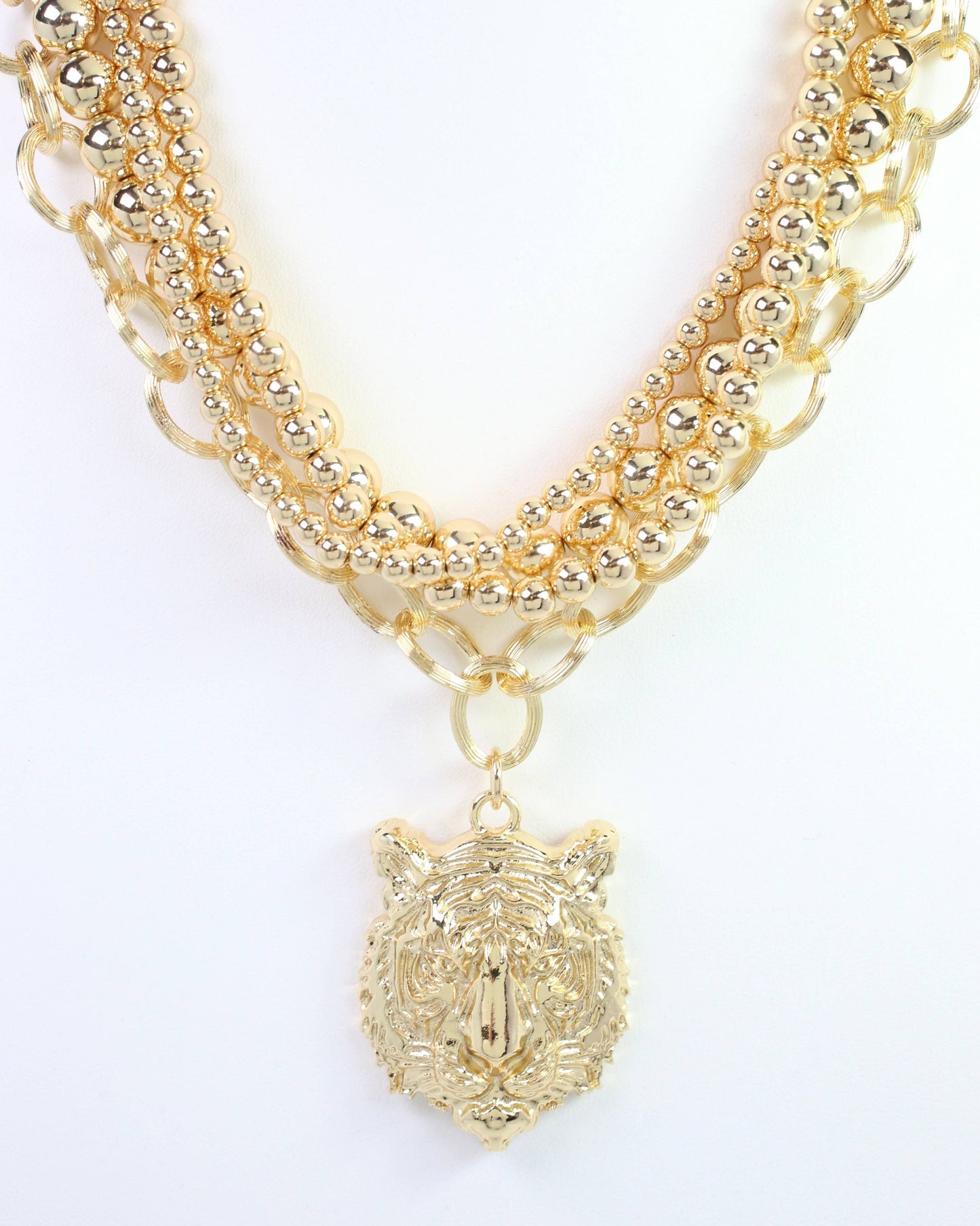 Bree Beaded Layered Necklace Tiger Gold