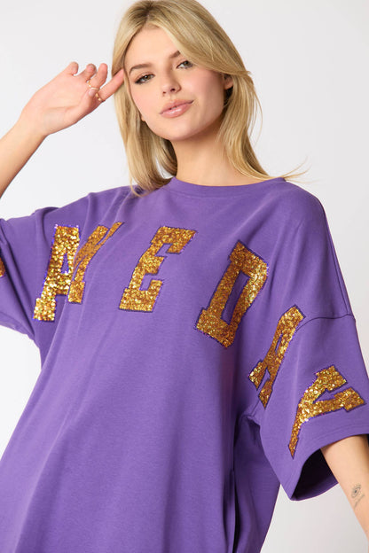 'Gameday' Sequins Embroidery Tee Dress