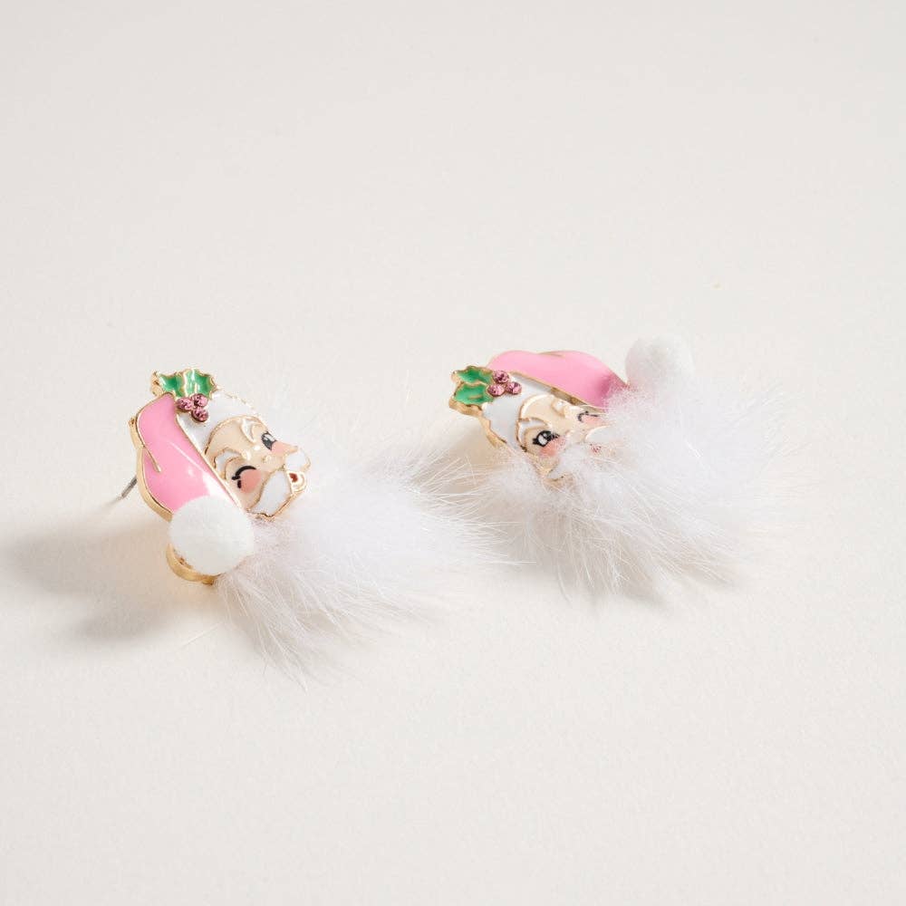 Santa Claus Face with Fur Beard Post Earrings