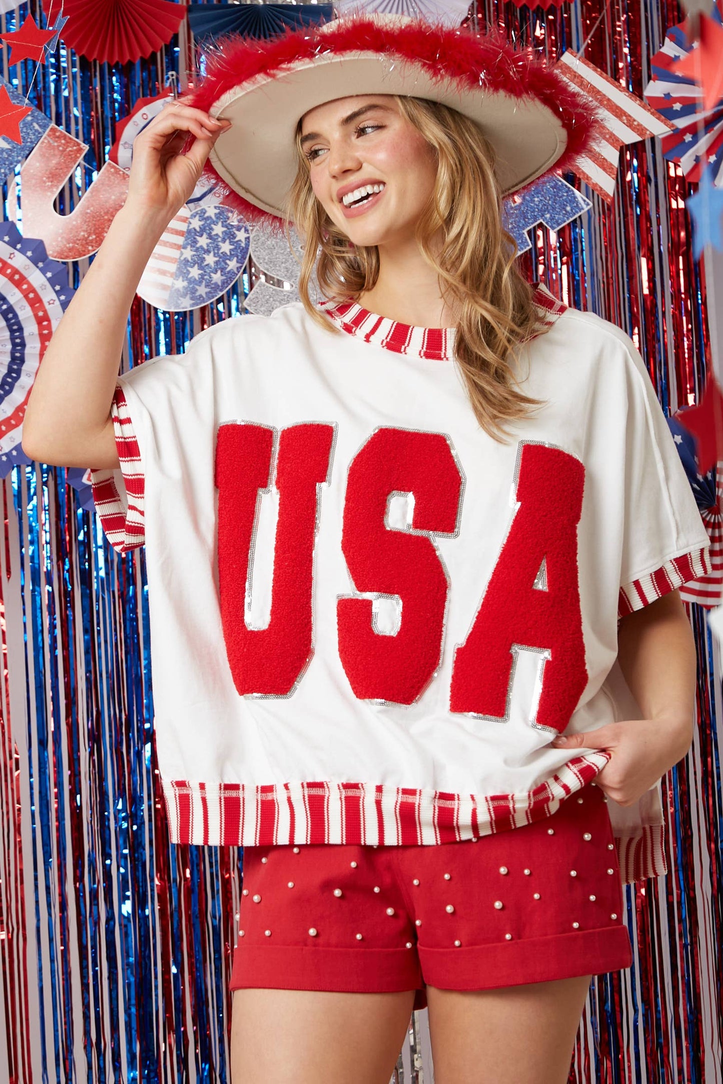 'USA' Lettering Short Sleeve Top